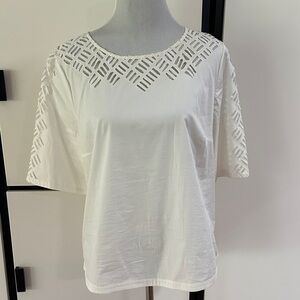 DKNYC White Cutout Women's Short Sleeve Blouse top